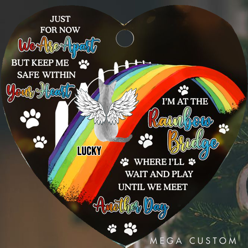 Personalized Cat Lover Cat Memorial We'll Wait and Play at the Rainbow Bridge Ornament