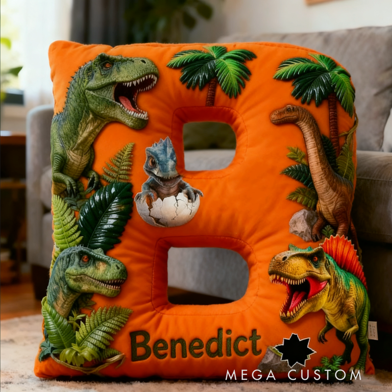 Personalized Dinosaur Forest World Initials with Name Graphic 3D Print Pillow Christmas Gift for Kids Birthday Gifts