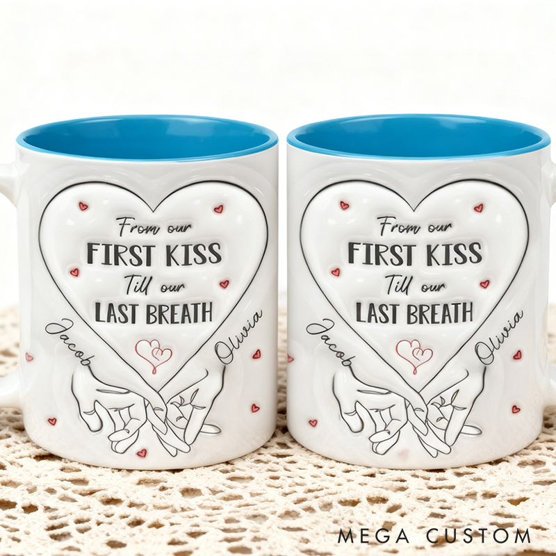 Personalized From Our First Kiss Till Our Last Breath Couple Matching Mugs Anniversary Gift Mugs For Couple 