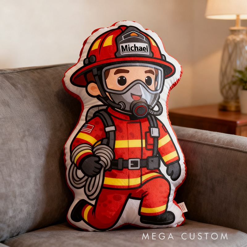 Personalized Firefighter Plush Pillow Custom Name and Character Style Hero Gift for Firefighters and Family
