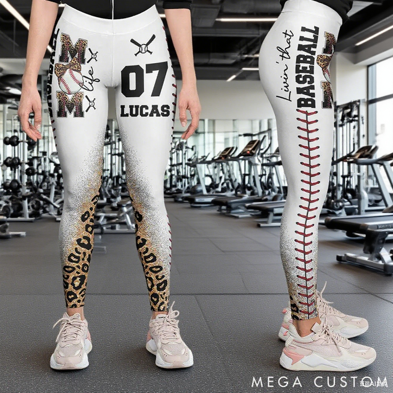 Personalized Baseball Stylish Design Leggings with Custom Name and Number