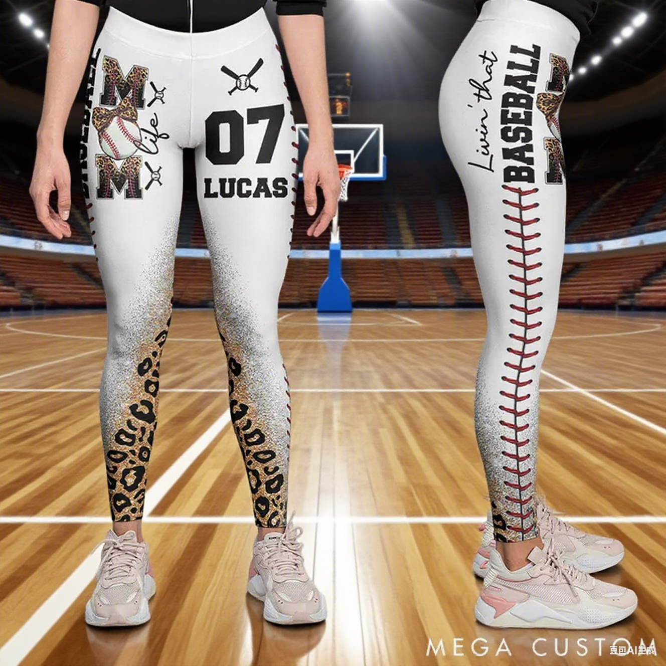 Personalized Baseball Stylish Design Leggings with Custom Name and Number