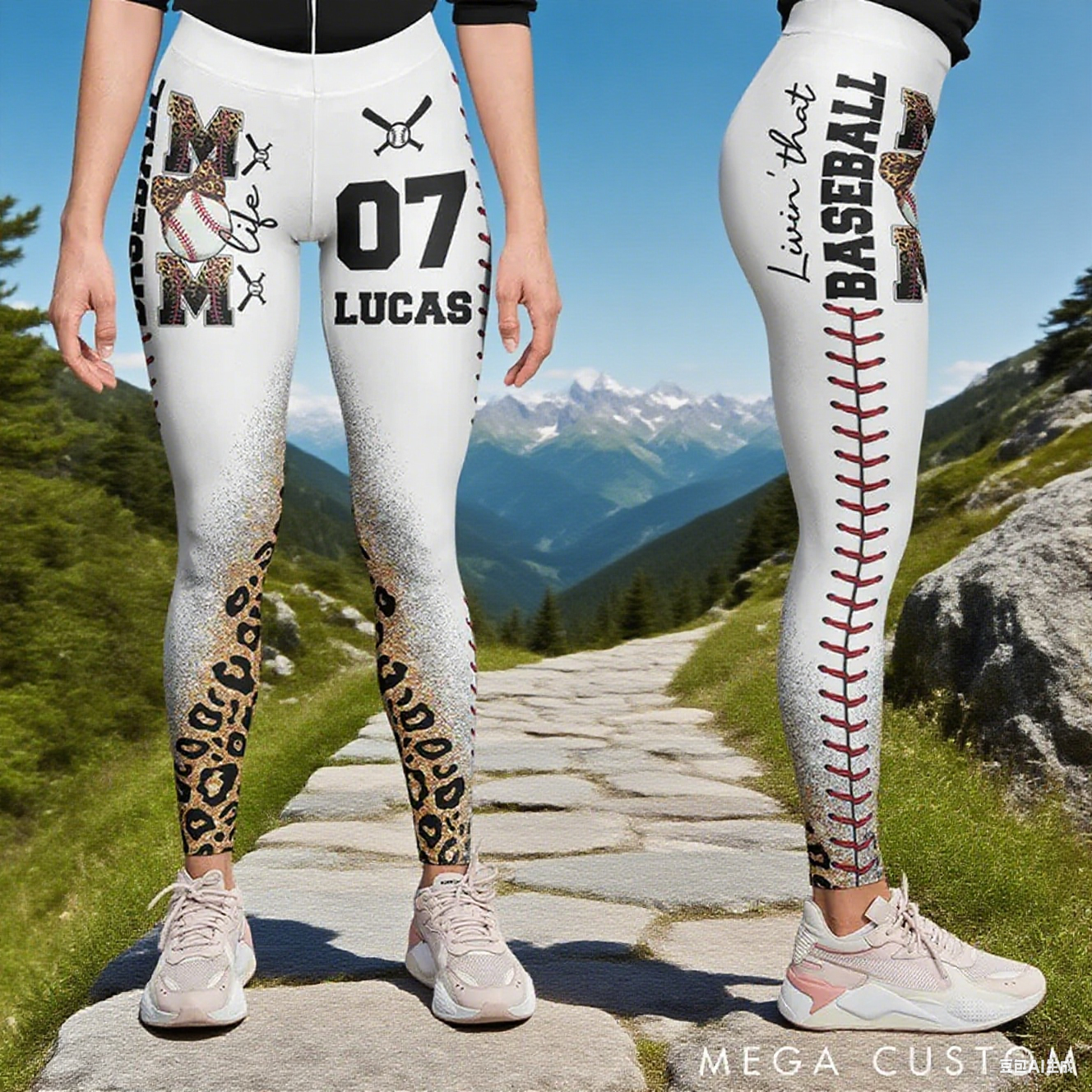 Personalized Baseball Stylish Design Leggings with Custom Name and Number