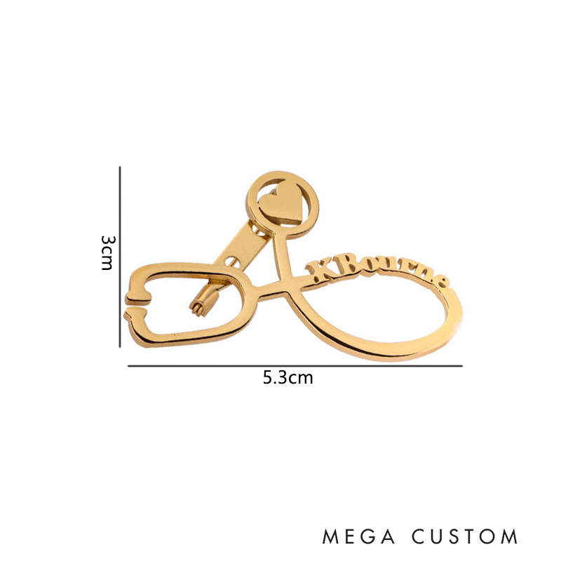 Personalized Stethoscope Name Brooch Custom Doctor Nurse Pin Heart Stainless Steel Badge Nurses Gifts