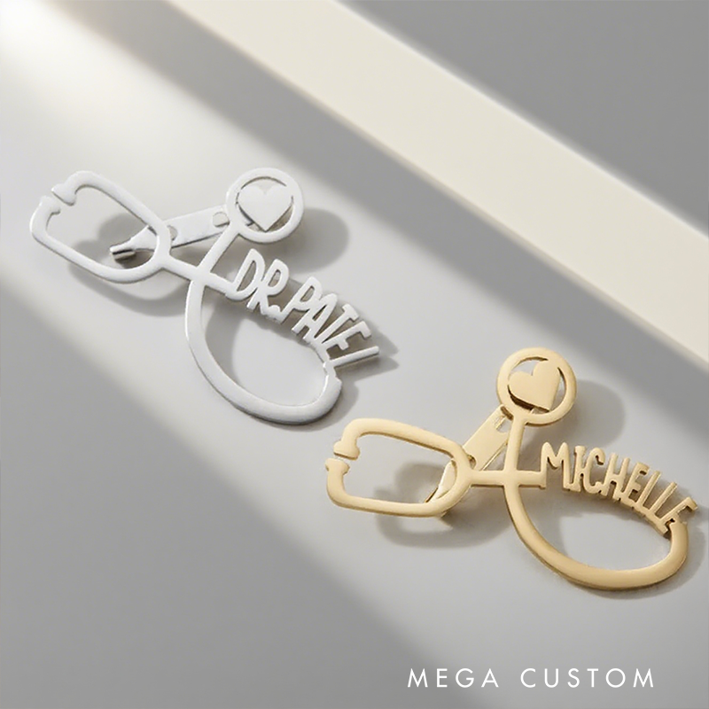 Personalized Stethoscope Name Brooch Custom Doctor Nurse Pin Heart Stainless Steel Badge Nurses Gifts