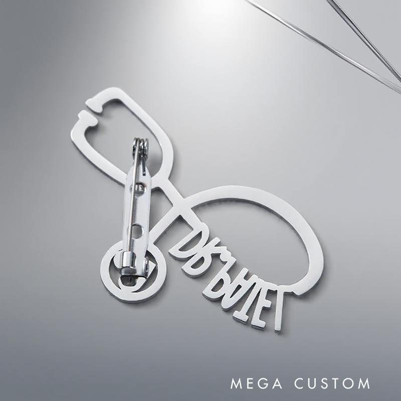 Personalized Stethoscope Name Brooch Custom Doctor Nurse Pin Heart Stainless Steel Badge Nurses Gifts