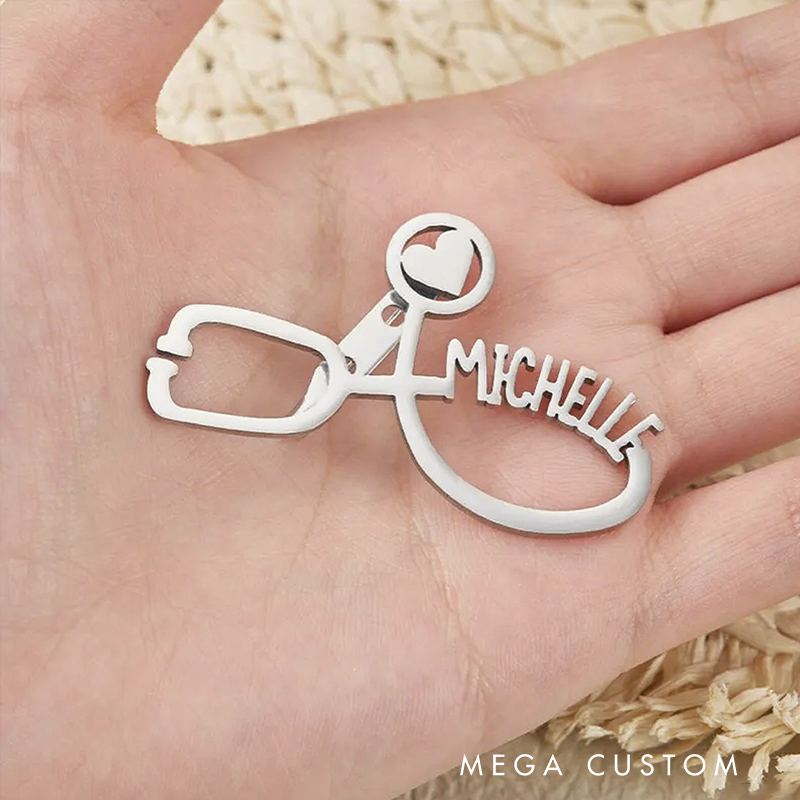 Personalized Stethoscope Name Brooch Custom Doctor Nurse Pin Heart Stainless Steel Badge Nurses Gifts