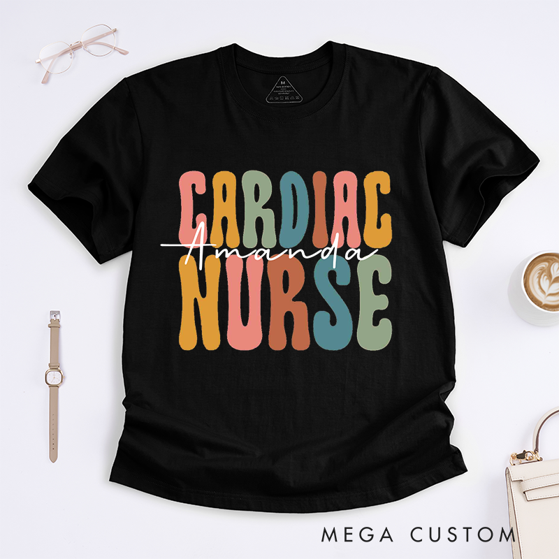 Personalized Nurse T-Shirts Cardiac Nurse Colorful Letters Shirt Thoughtful Gift for Nurses