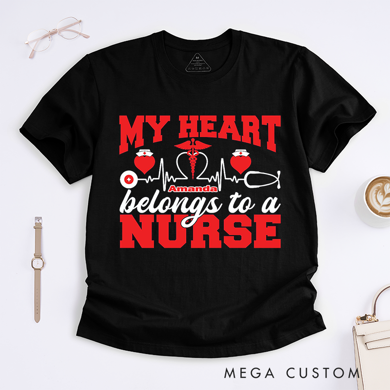 Personalized Nurse T-Shirts My Heart Belongs to a Nurse Heartbeat Shirt Perfect Gift for Nurses