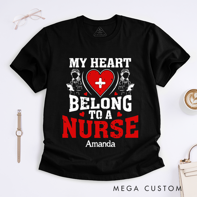 Personalized Nurse T-Shirts My Heart Belongs to a Nurse Loving Shirt Gift for Nurses