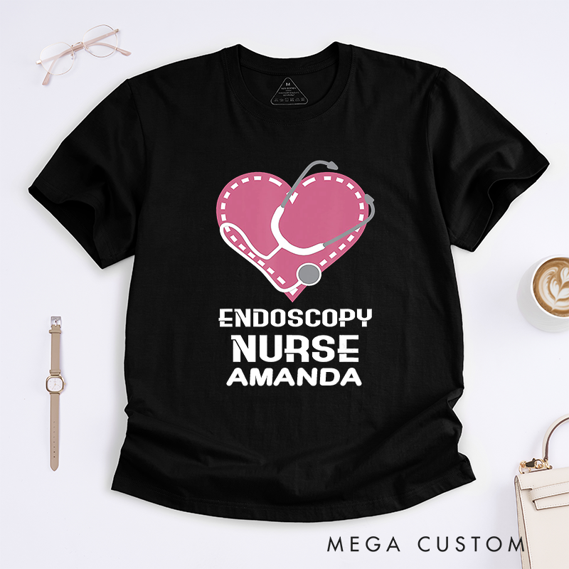 Personalized Nurse T-Shirts Endoscopy Nurse Heart and Stethoscope Shirt Gift for Nurses