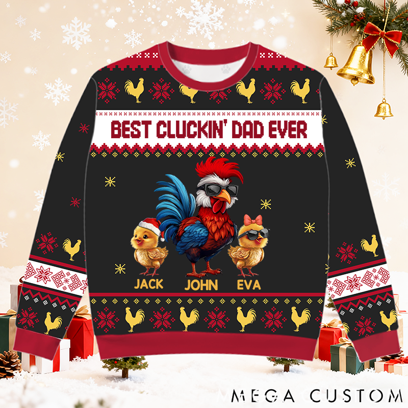 Personalized Ugly Sweater Christmas Theme Best Cluckin' Dad Ever