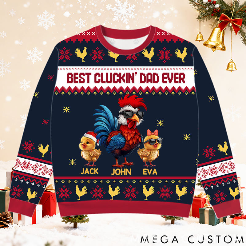 Personalized Ugly Sweater Christmas Theme Best Cluckin' Dad Ever