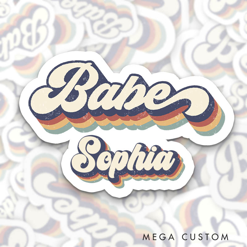 Personalized Retro Bride Sticker with Name Vintage Babe Sticker Bridesmaid Wedding Sticker Bachelorette Party Sticker