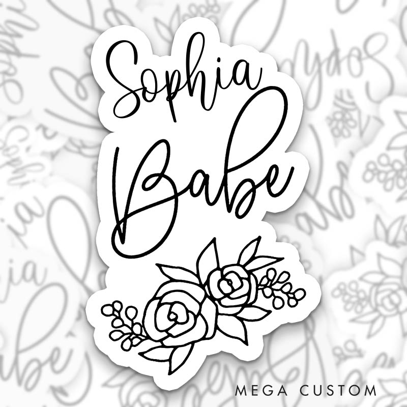 Personalized Flower Bride Sticker with Name Babe Hen Party Sticker Bridesmaid Wedding Bridal Party Sticker Bachelorette Party Sticker