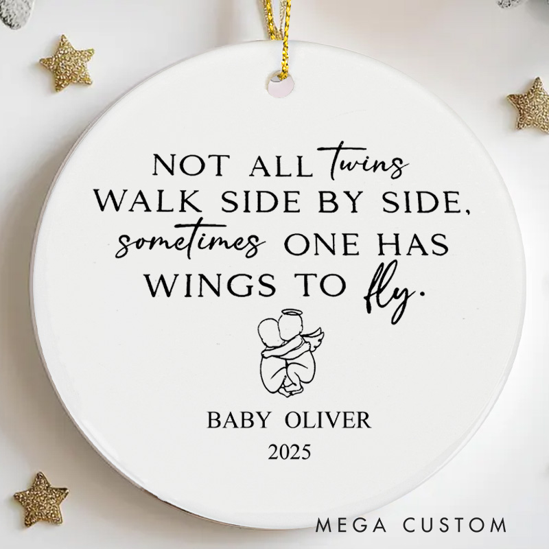 Personalized Twin Memorial Ornament Twins Miscarriage Gift Loss of Twins Memory Bauble Pregnancy Loss Ceramic Ornament Not All Twins Walk Side by Side
