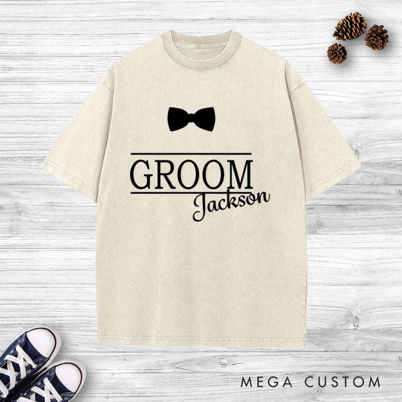 Personalized Classic Groom Bow Tie T-Shirt Elegance Groomsman Party Favors Shirts Stag Party Gift Tee for Men Bachelor Party Shirt