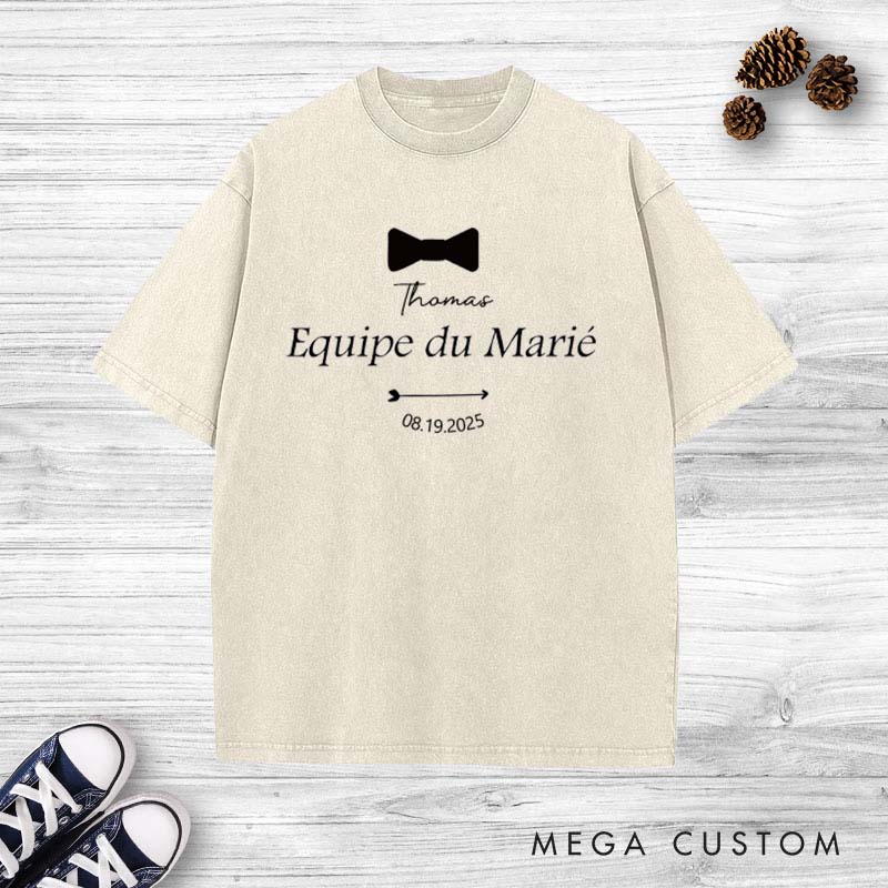 Personalized Équipe du Marié Stag Washed T-Shirt Elegant Wedding Party Tee Vintage Groomsman Bachelor Party Favors Washed T-Shirt