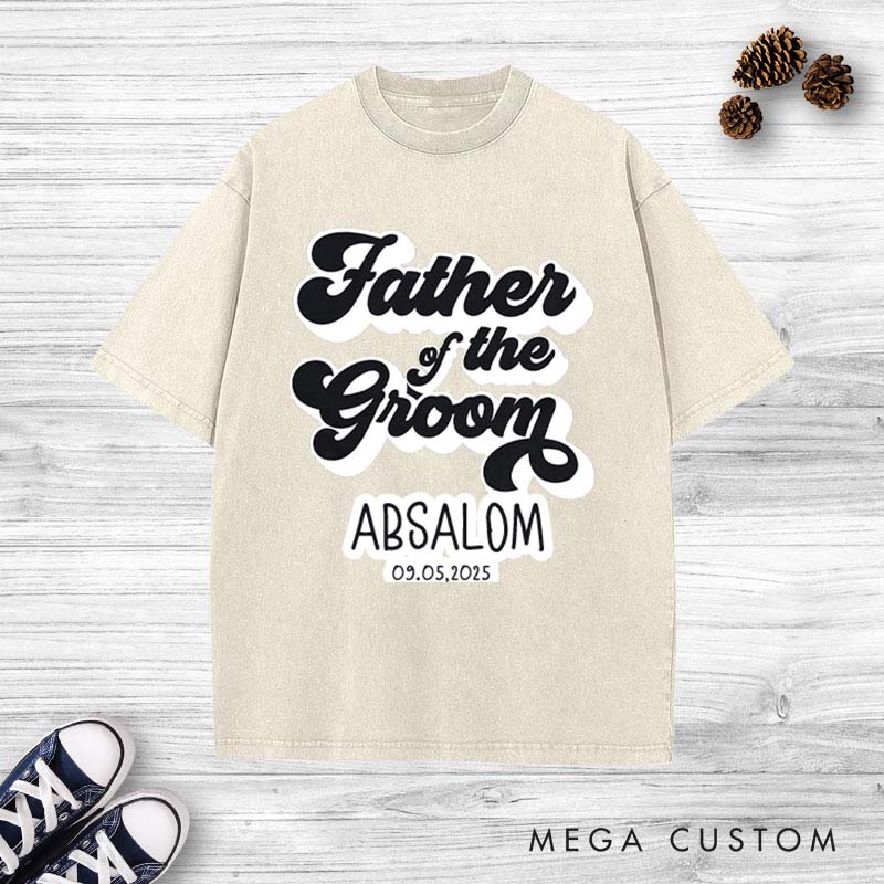 Personalized Father of the Groom Washed T-Shirt Groom Dad Bachelor T-Shirt Vintage Best Man y2k Washed Tees for Men