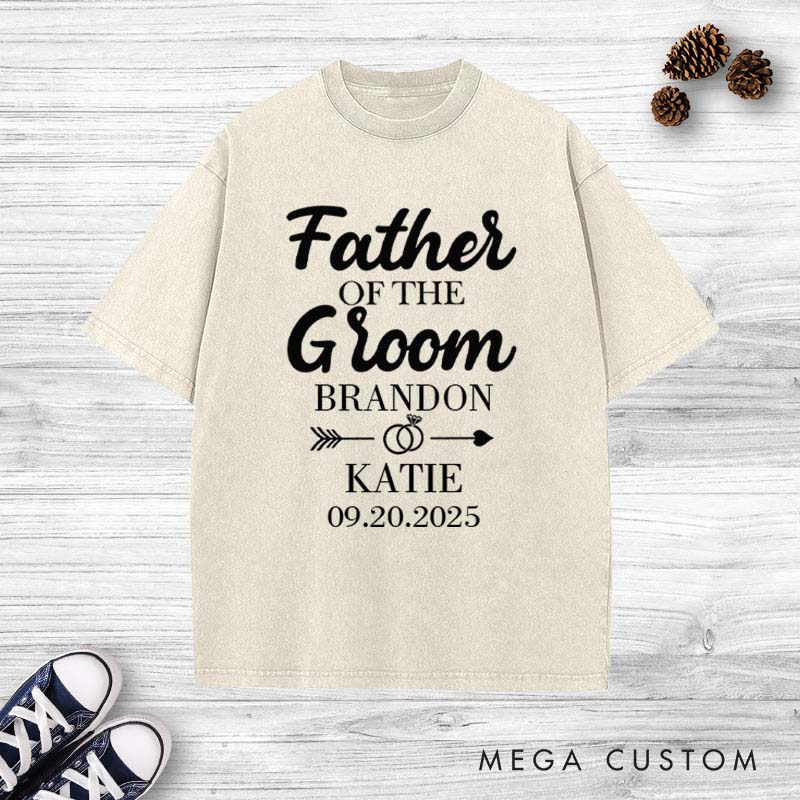 Personalized Father of the Groom Washed T-Shirt Groom Dad Wedding Shirt Vintage Groom Father Bachelor Party Shirts Retro FOB Washed Tees