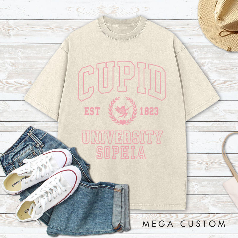 Personalized Couple Cupid University Washed T-Shirt Valentine's Day Shirt