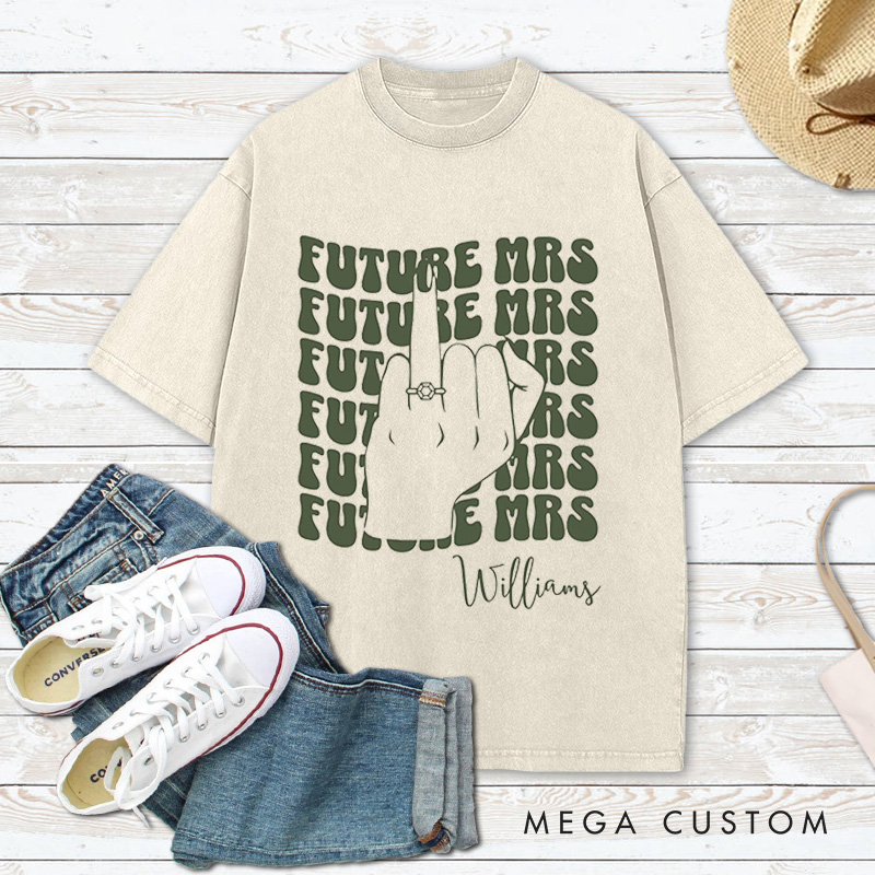 Personalized in My Engagement Era Washed T-Shirt for Fiancee