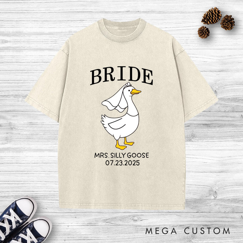 Personalized Bride and Groom Silly Goose Mr and Mrs Matching Wedding Couple Washed T-Shirt