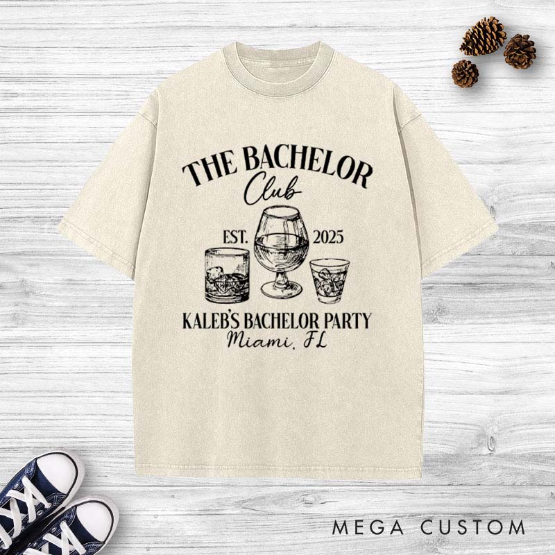 Personalized Groom Bachelor Party Washed T-Shirt Whiskey and Beer Lover T-Shirt Groomsman Party Favors Washed T-Shirt for Men