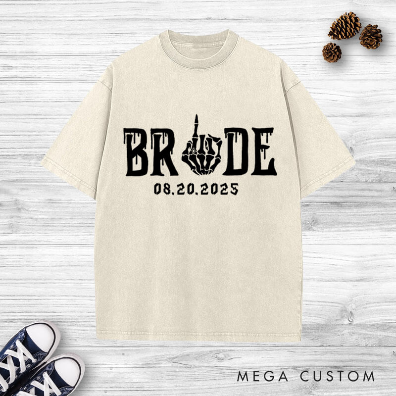 Personalized Funny Gesture Skeleton Bride and Groom Matching Wedding Couple Washed T-Shirt