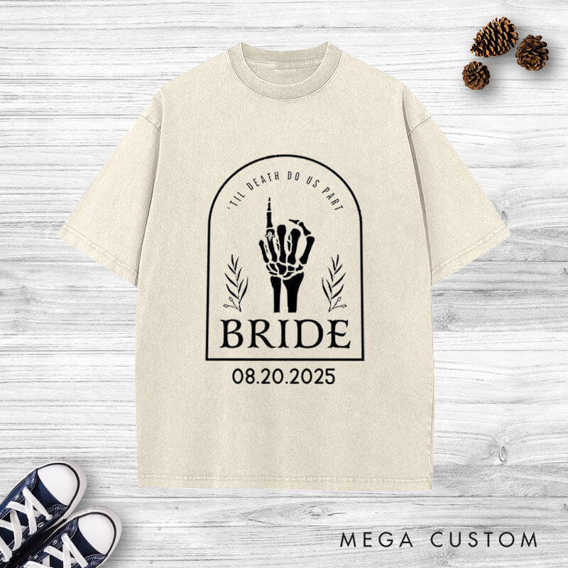 Personalized Skeleton Hand Gestures Garden Bride and Groom Matching Wedding Couple Washed T-Shirt
