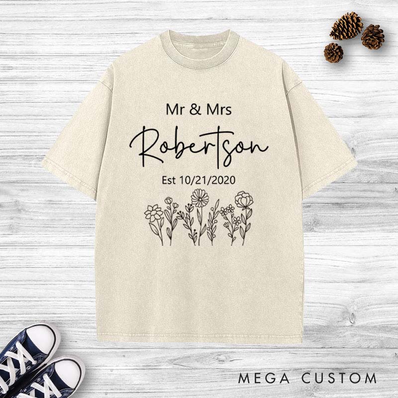 Personalized 5th Anniversary Washed T-Shirt Couple Anniversary Gift Shirt for Wife Husband Vintage Washed T-Shirt for Him Her