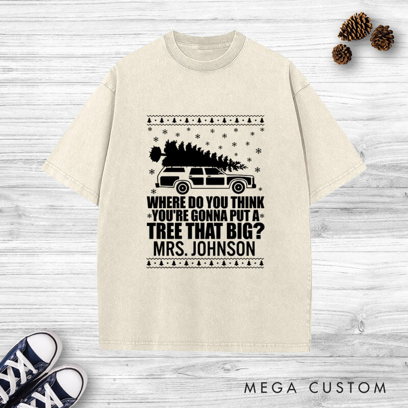 Personalized Funny Christmas Tree Debate Bend Over I'll Show You Matching Wedding Couple Washed T-Shirt