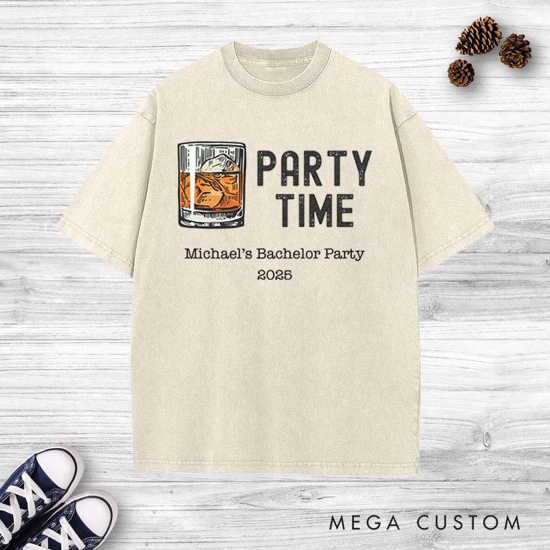Personalized Bachelor Party Time Washed T-Shirt Men s Beer-Themed Wedding Paty Shirts Vintage Groomsman Groom Y2K Washed T-Shirt