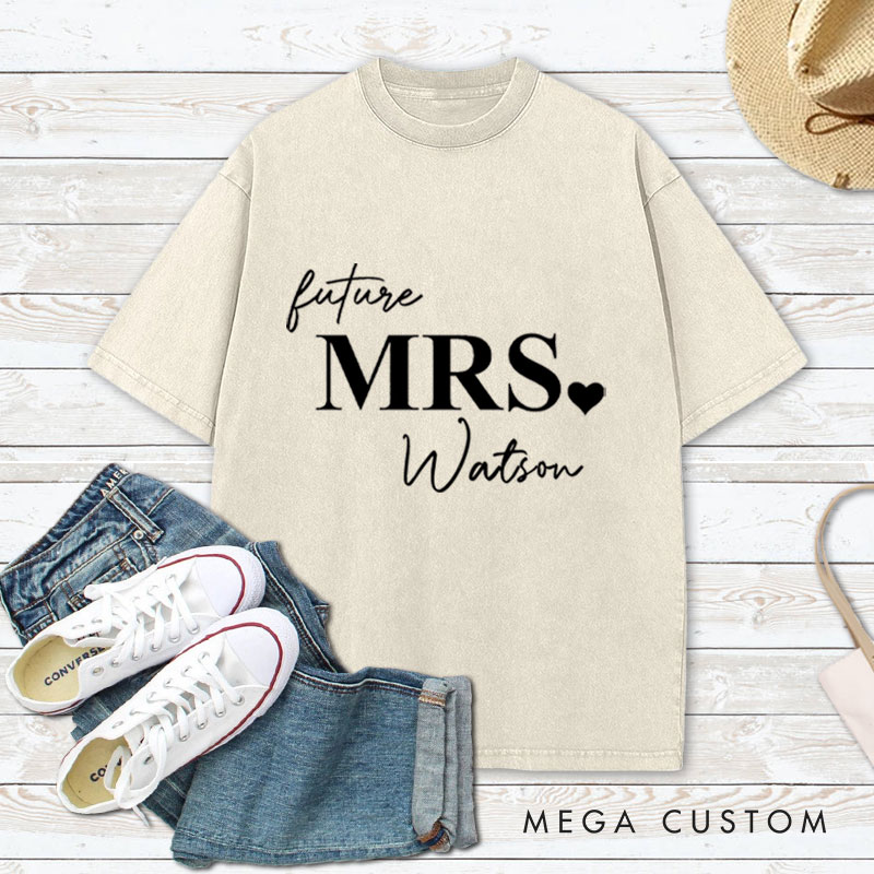 Personalized Elegant Future Mrs with Heart Fiancee Engagement Fiancée Washed T-Shirt