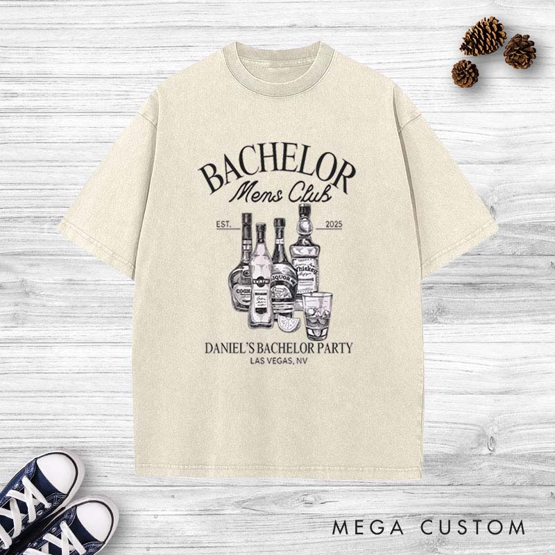 Personalized Groom Club Washed T-Shirt Whiskey Lover Shirt for Groomsman Retro Bachelor Party y2k Shirts for Best Man