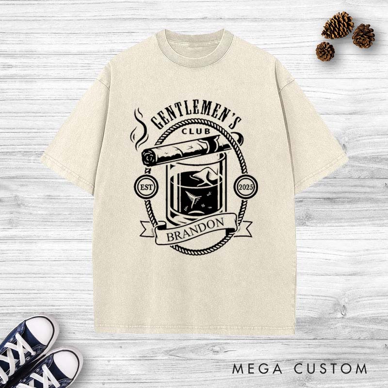 Personalized Classic Gentlemen's Club T-Shirt for Groom Groomsmen Whiskey & Cigar Themed Shirts Stag Party Tops for Men Bachelor Tees