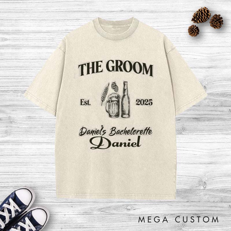 Personalized The Groom Club Washed T-Shirt Beers Lover Designed T-Shirt for Groomsman Bachelor Party Favors T-Shirts 