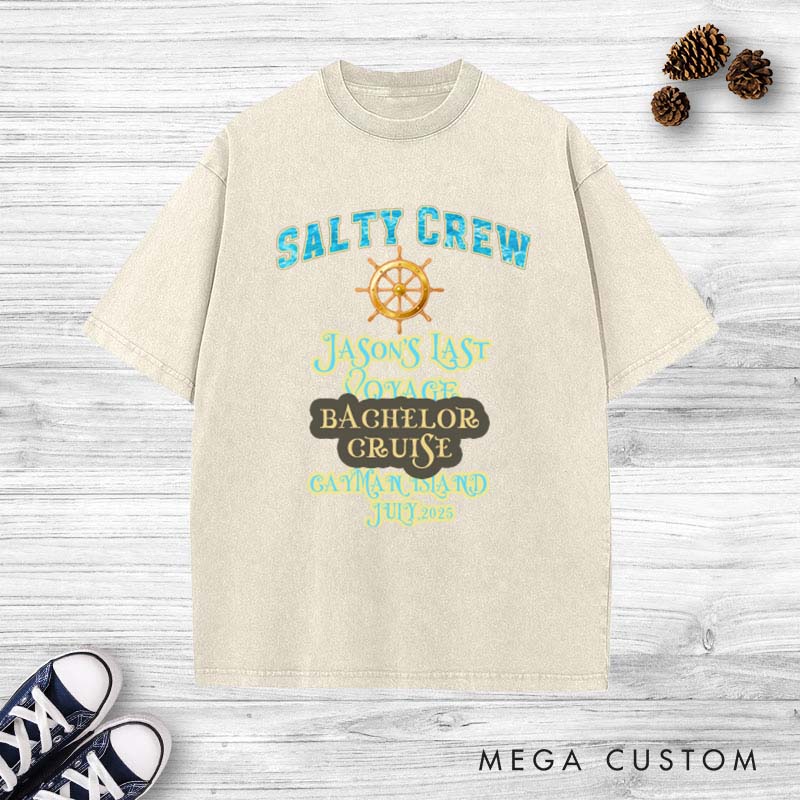 Personalized Last Voyage Bachelor Cruise Washed T-Shirt Groom Cruise T-Shirt for Him Retro Best Man y2k Shirts for Men