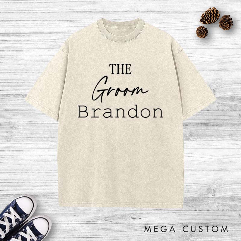 Personalized Groom Club Washed T-Shirt Minimalist Designed Bachelor Party T-Shirt Vintage y2k Washed T-Shirt for Men Groomsmen T-Shirt