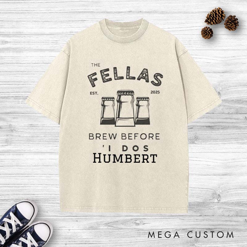 Personalized "The Fellas" Bachelor Party Washed T-Shirt Groom Wedding Party T-Shirt Vintage Best Man Favors y2k Washed T-Shirt Groomsmen Gift