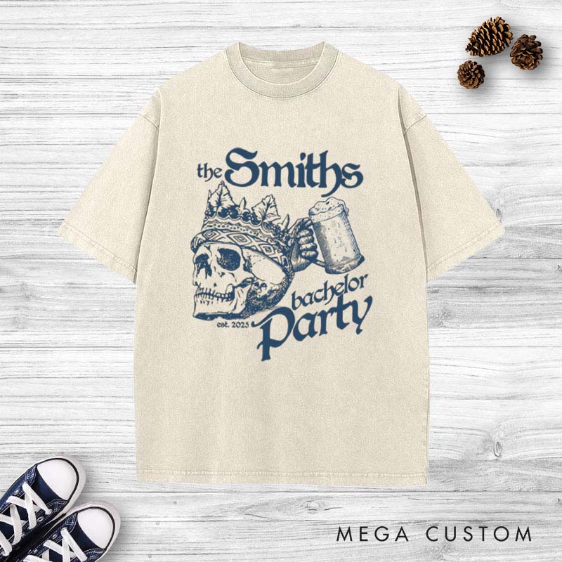 Personalized Gothic Bachelor Party Washed T-Shirt Skeleton Groom Party Favors Shirts Retro y2k Washed T-Shirt for Best Man Groomsmen Gift Tees