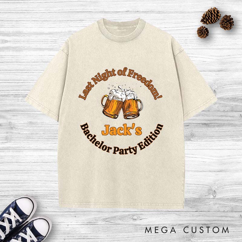 Personalized Beer Cheers Washed T-Shirt Groomsman Bachelor Party Favors Shirts Groom Club Beer Lover Shirts Retro Washed T-Shirt for Best Man