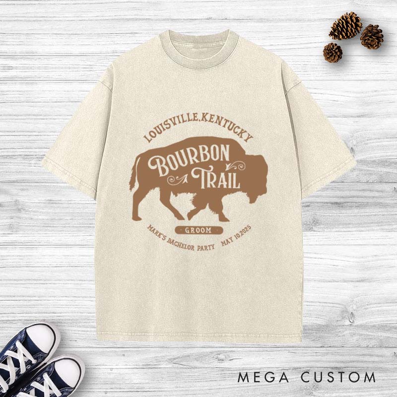 Personalized "Bourbon Trail" Bachelor Party Washed T-Shirt Groom Bachelor Party Whiskey T-Shirts Groomsmen Washed T-Shirts Best Man Gift