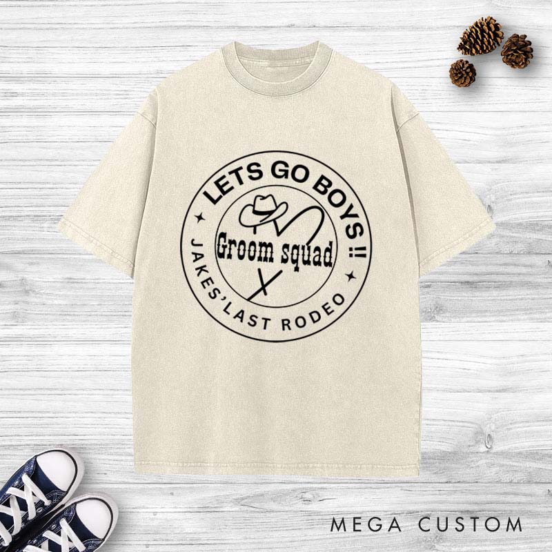 Personalized "Last Rodeo" Western-Themed Washed T-Shirt Mens Bachelor Party T-Shirt Groom Groomsmen Washed T-Shirts Best Man Gift