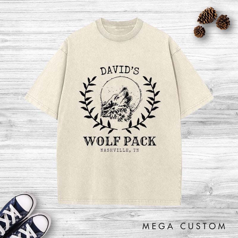 Personalized Groom Wolf Pack Bachelor Party Washed T-Shirt Mens Bachelor Party T-Shirt Groomsmen Washed T-Shirts for Best Man