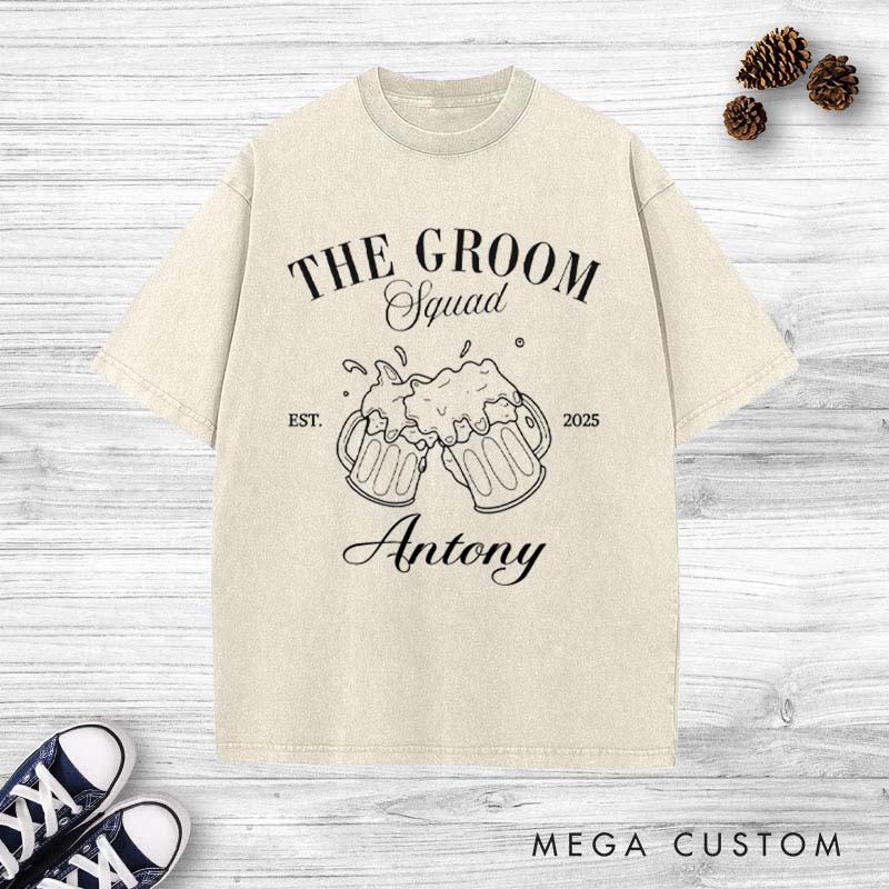 Personalized Groom Squad Bach Party Washed T-Shirt Groom Groomsmen Party T-Shirt Retro Washed T-Shirts for Best Man