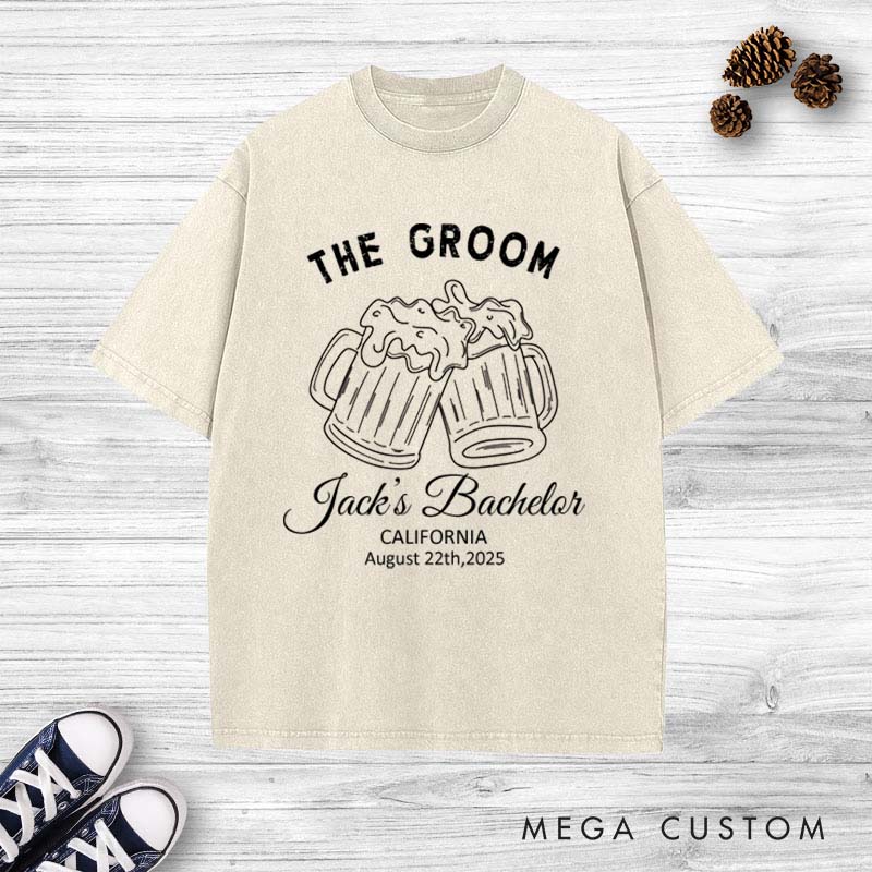 Personalized Groom Squad Bachelor Washed T-Shirt Groomsman Wedding Party T-Shirt Retro Best Man y2k Washed T-Shirts for Men