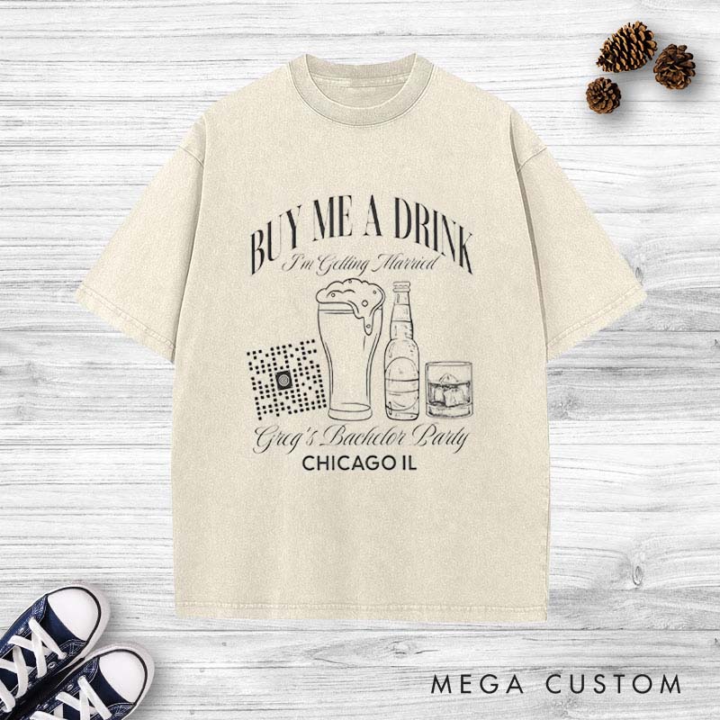 Personalized BUY ME A DRINK Bachelor Washed T-Shirt I'm Getting Married Wedding Party T-Shirt Retro Groom y2k Washed T-Shirts for Him