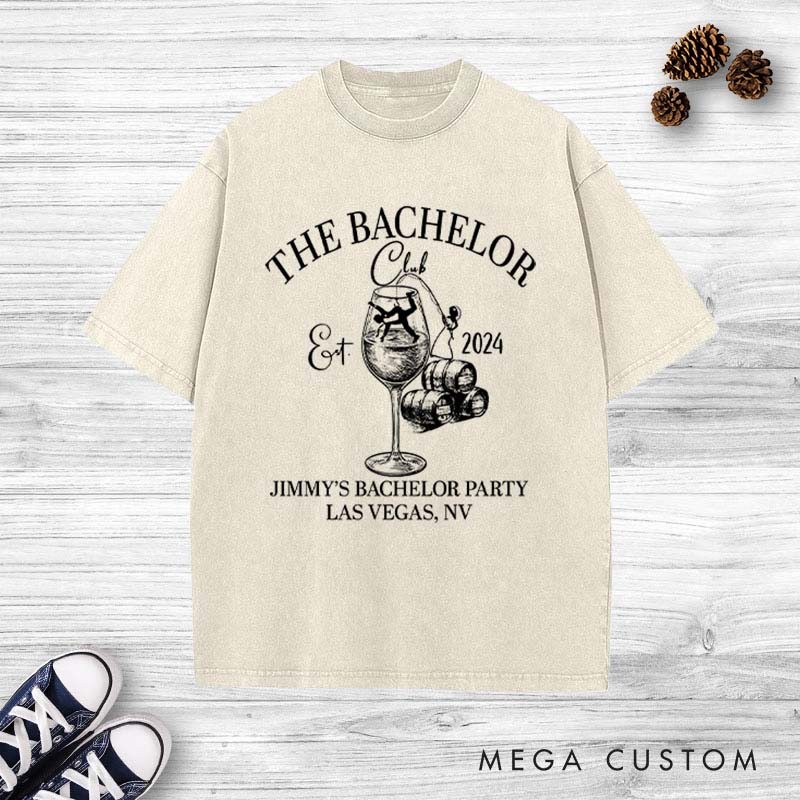 Personalized Groom Club Bachelor Washed T-Shirt Celebrate Wedding Party T-Shirt Vintage Groomsman y2k Washed T-Shirts for Best Man