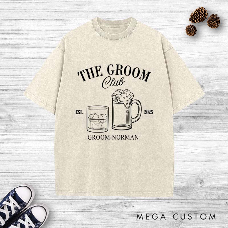 Personalized Groom Club Washed T-Shirt Groomsmen Bachelor Party Favors T-Shirt Retro Groomsman Stag y2k Washed T-Shirts for Best Man